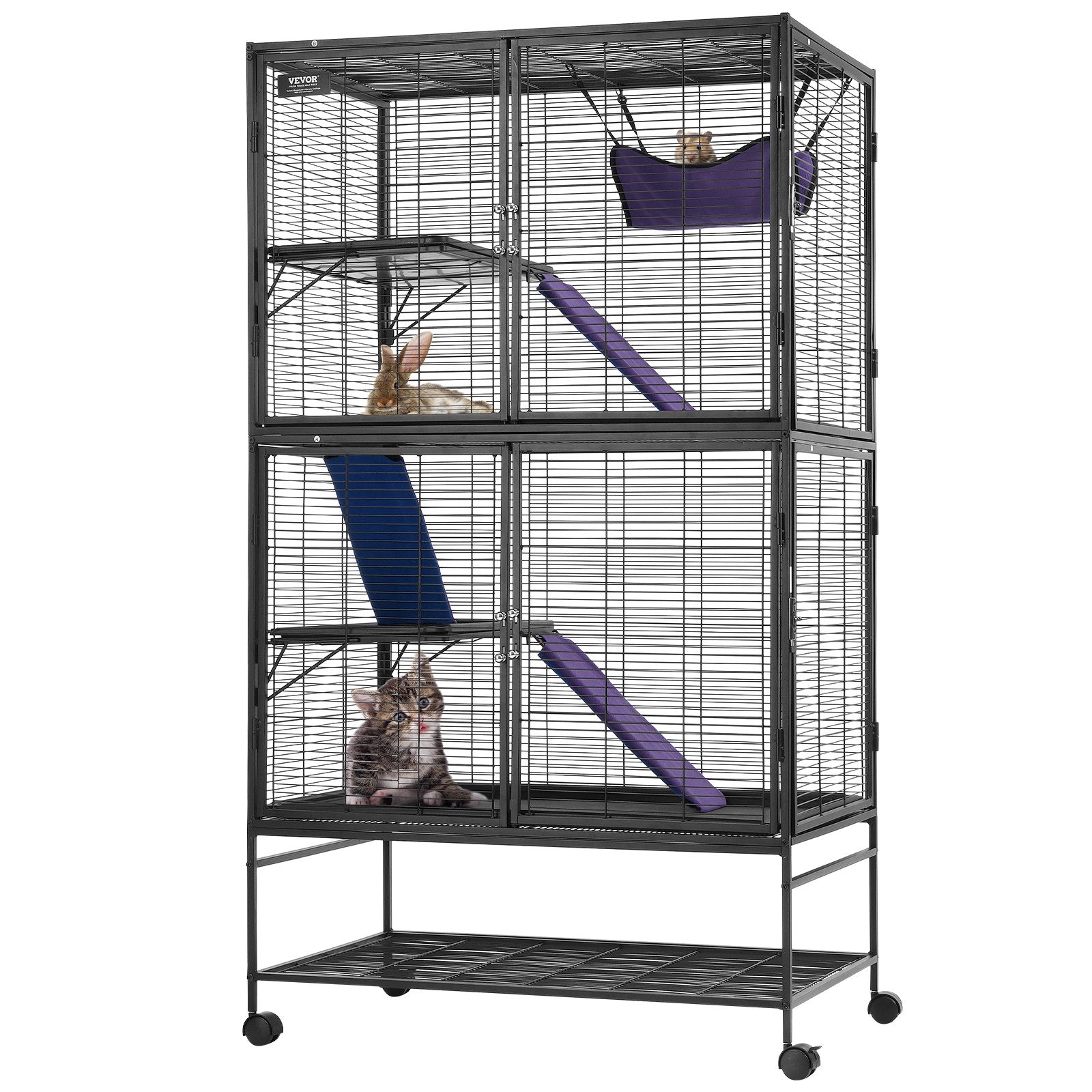 64.6" Metal Small Animal Cage 4-Tier Rolling Ferret Cage with Tray 3 Ramps V952-JSXDL362463IRPIZQV0