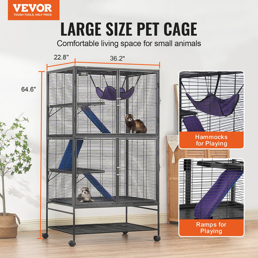 64.6" Metal Small Animal Cage 4-Tier Rolling Ferret Cage with Tray 3 Ramps V952-JSXDL362463IRPIZQV0