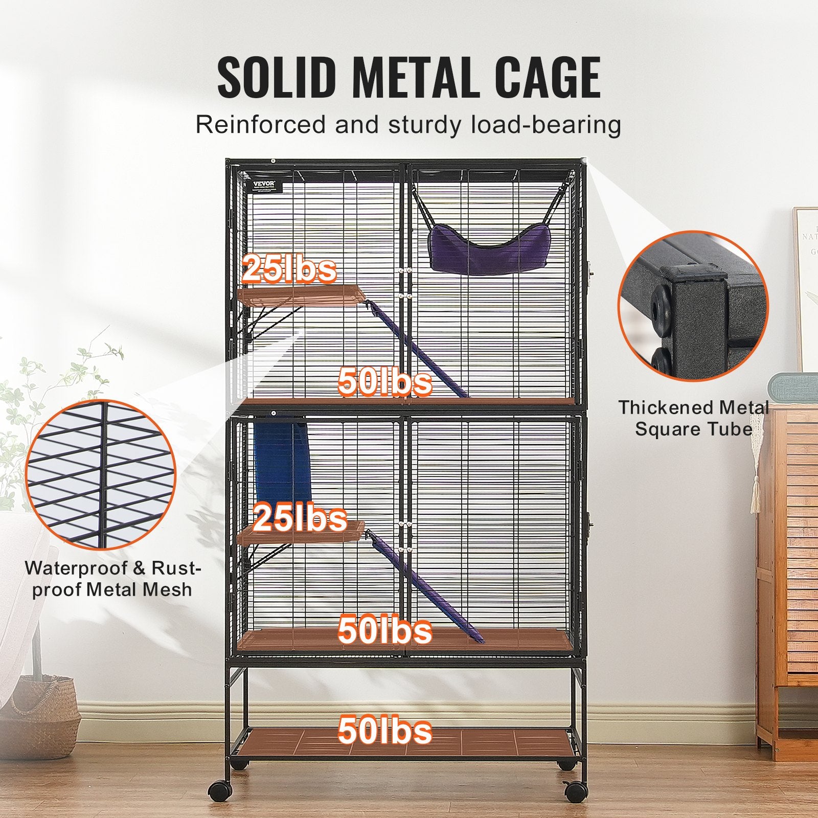 64.6" Metal Small Animal Cage 4-Tier Rolling Ferret Cage with Tray 3 Ramps V952-JSXDL362463IRPIZQV0