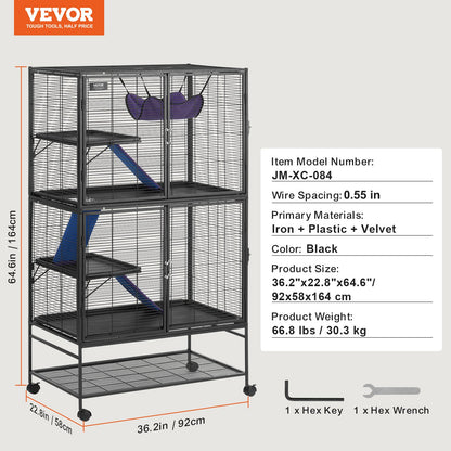64.6" Metal Small Animal Cage 4-Tier Rolling Ferret Cage with Tray 3 Ramps V952-JSXDL362463IRPIZQV0