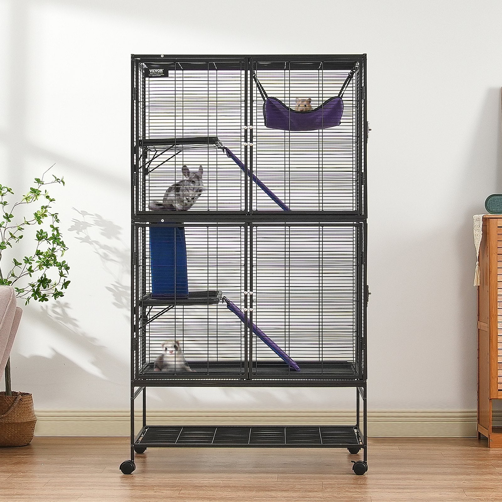 64.6" Metal Small Animal Cage 4-Tier Rolling Ferret Cage with Tray 3 Ramps V952-JSXDL362463IRPIZQV0