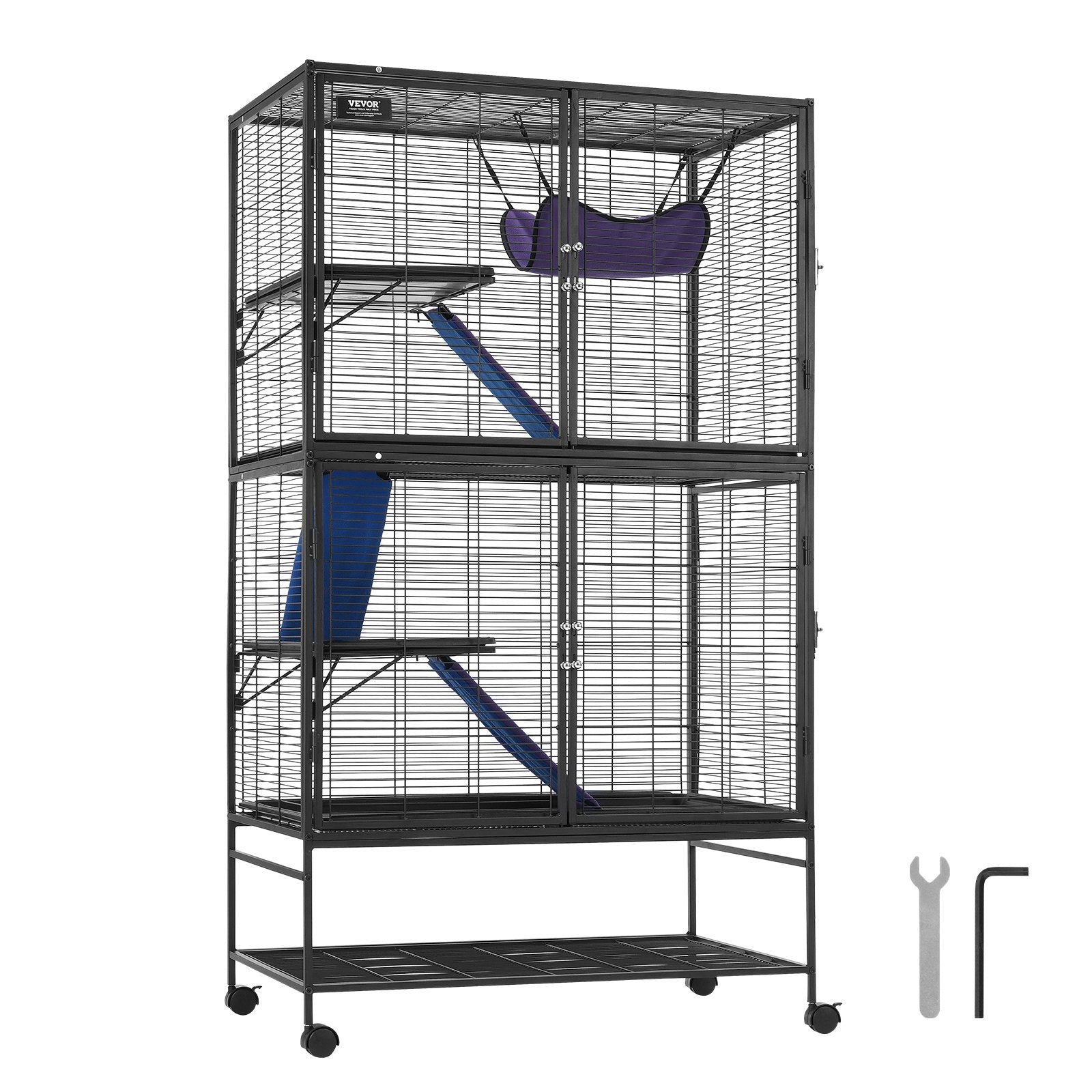 64.6" Metal Small Animal Cage 4-Tier Rolling Ferret Cage with Tray 3 Ramps V952-JSXDL362463IRPIZQV0