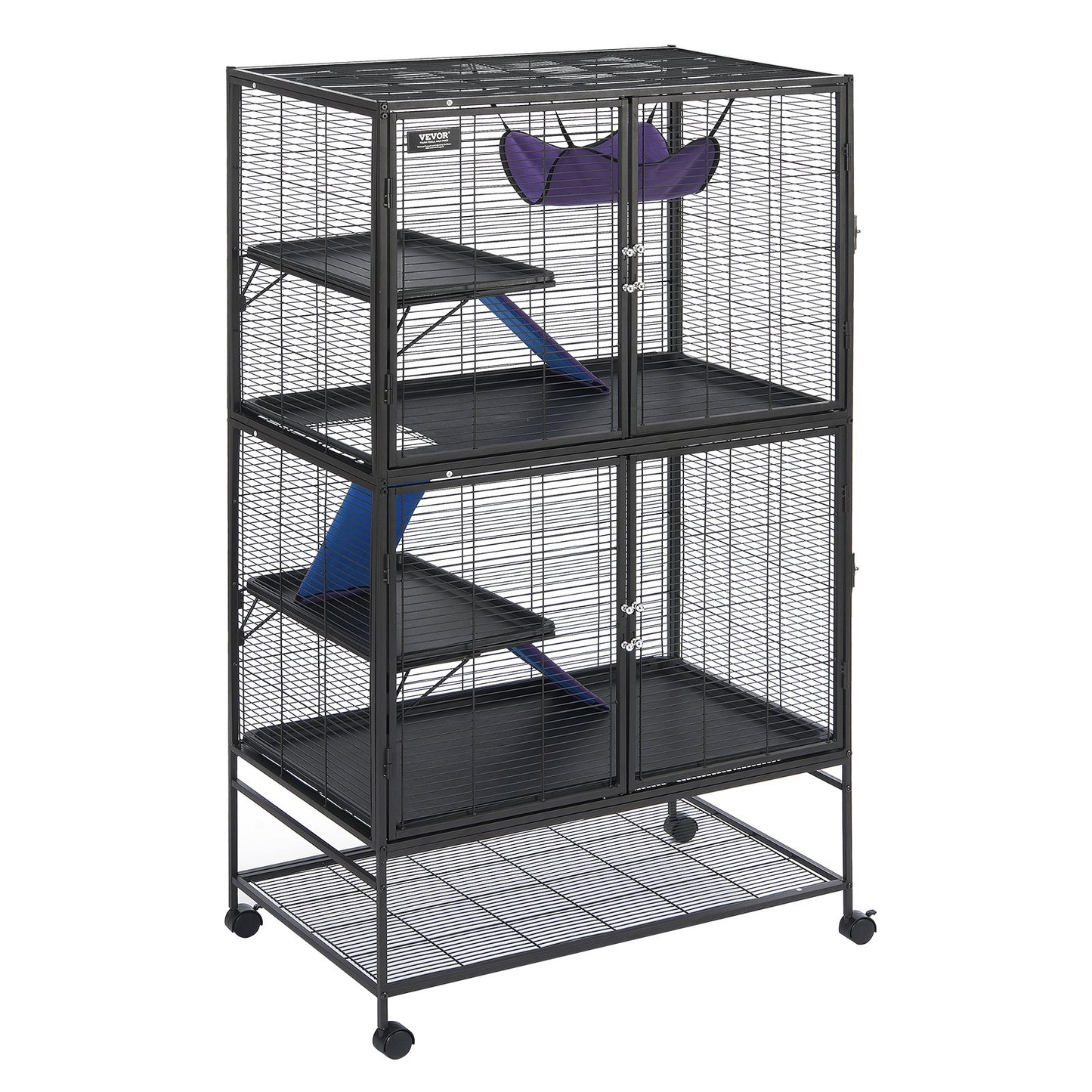 64.6" Metal Small Animal Cage 4-Tier Rolling Ferret Cage with Tray 3 Ramps V952-JSXDL362463IRPIZQV0