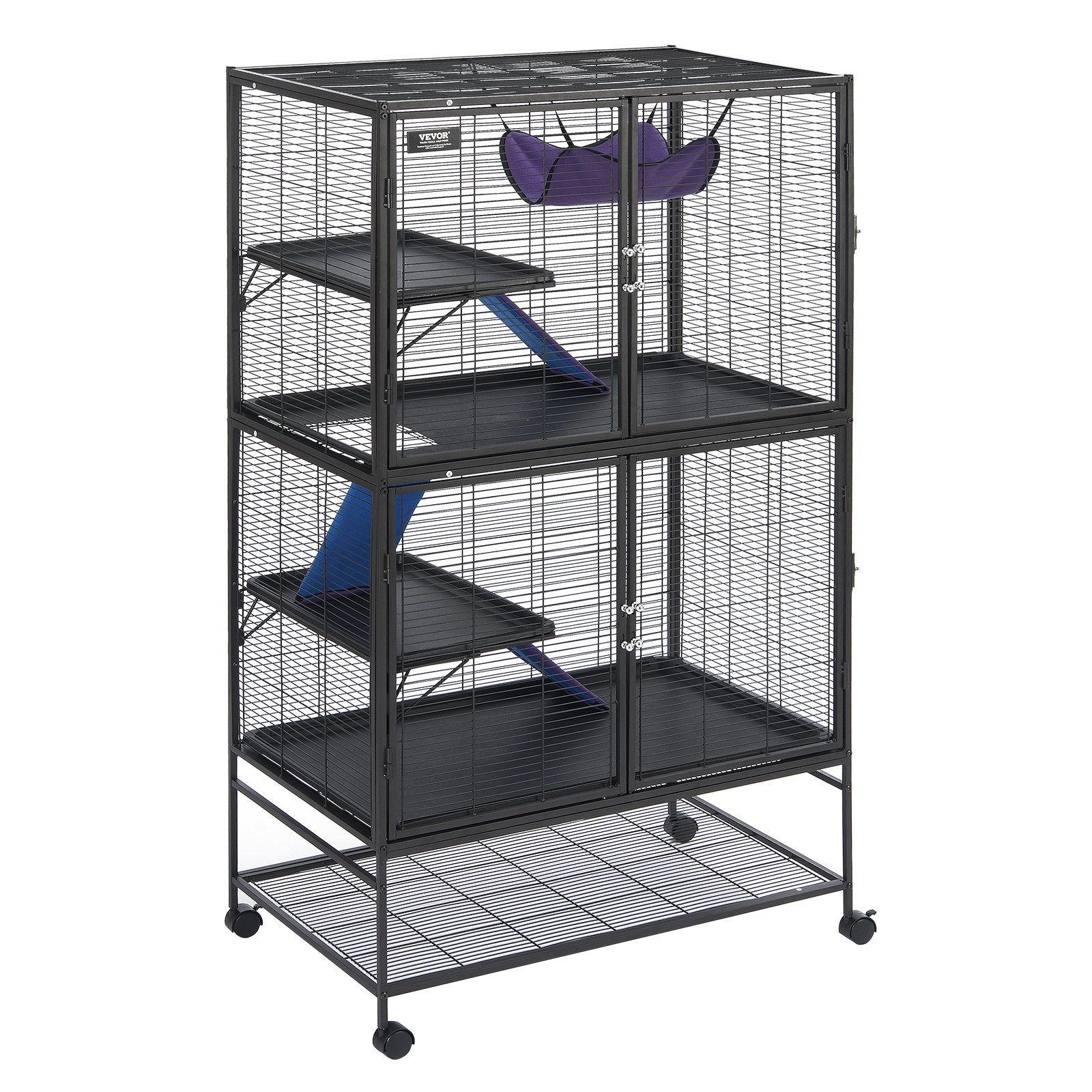 64.6" Metal Small Animal Cage 4-Tier Rolling Ferret Cage with Tray 3 Ramps V952-JSXDL362463IRPIZQV0