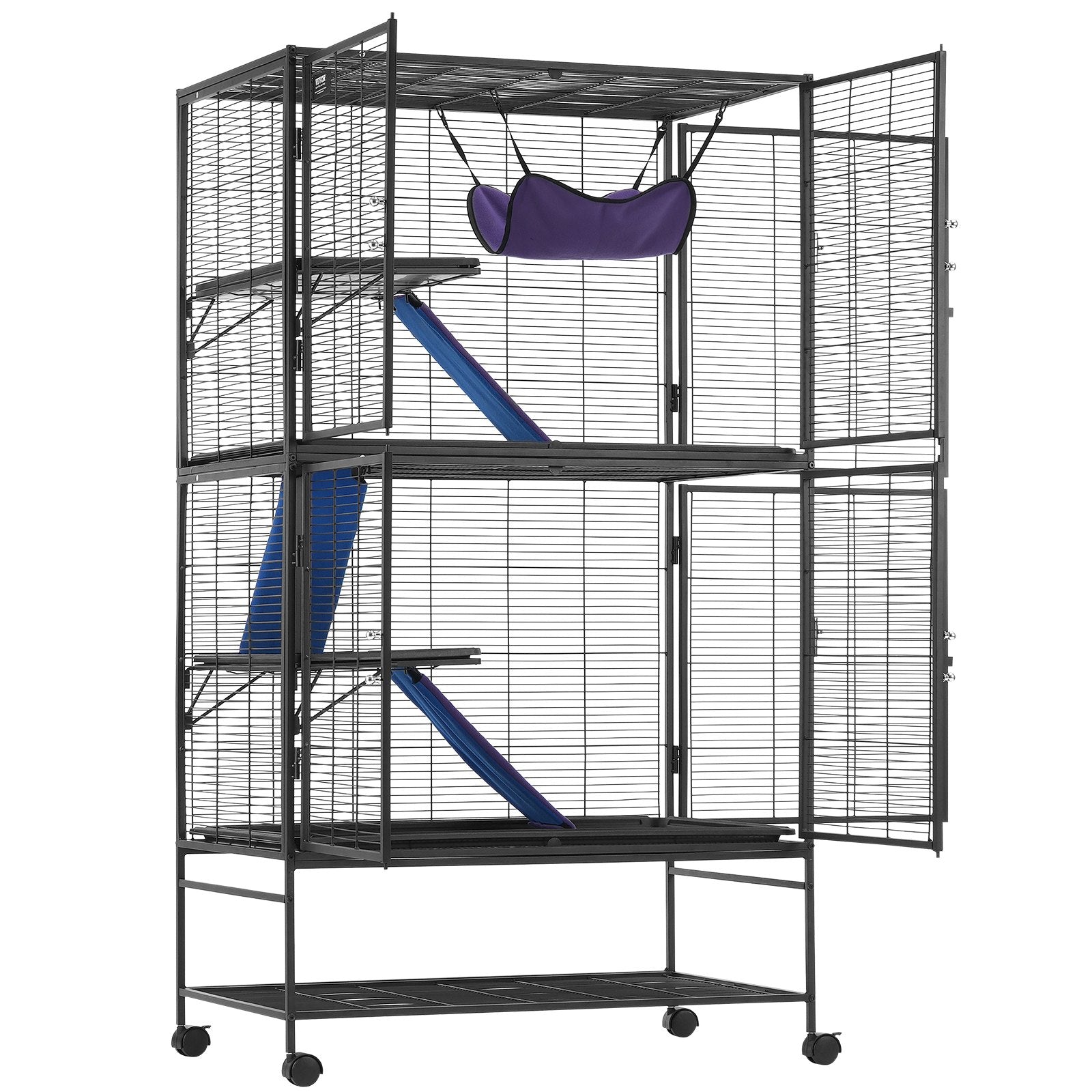 64.6" Metal Small Animal Cage 4-Tier Rolling Ferret Cage with Tray 3 Ramps V952-JSXDL362463IRPIZQV0