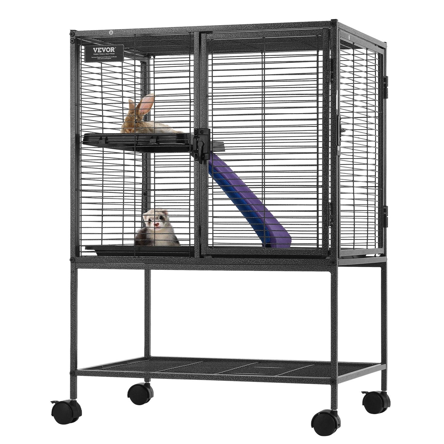 34" Metal Small Animal Cage 2-Tier Rolling Ferret Cage with Tray A Ramp V952-JSXDLJS24173EGCSNV0