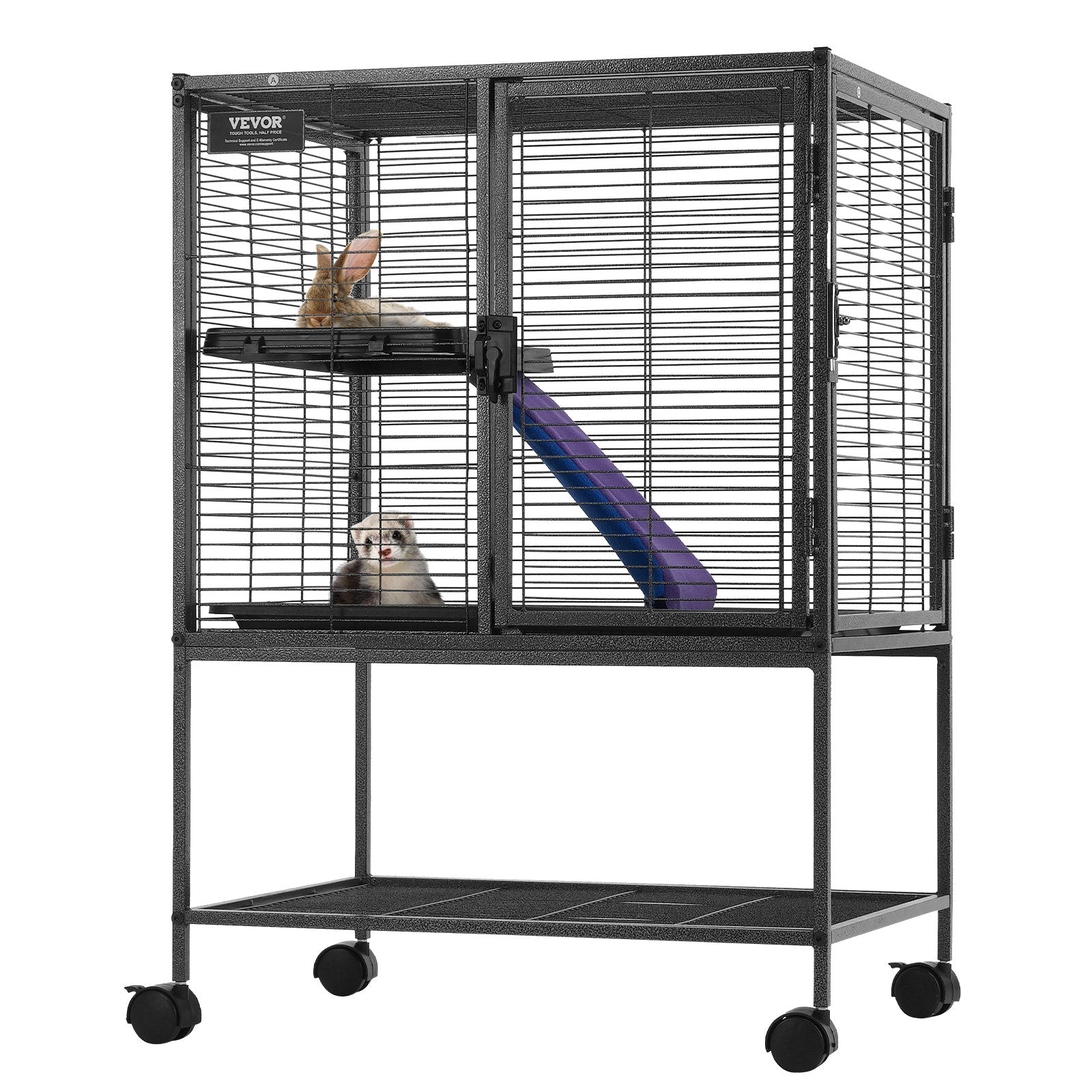 34" Metal Small Animal Cage 2-Tier Rolling Ferret Cage with Tray A Ramp V952-JSXDLJS24173EGCSNV0