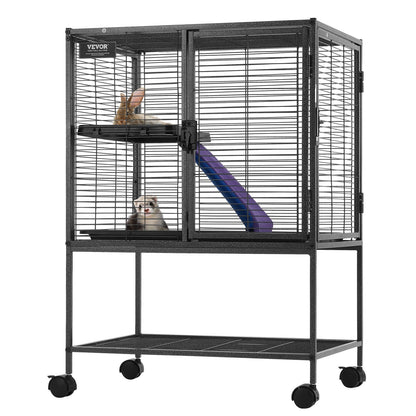 34" Metal Small Animal Cage 2-Tier Rolling Ferret Cage with Tray A Ramp V952-JSXDLJS24173EGCSNV0