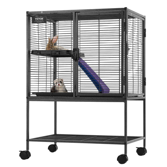 34" Metal Small Animal Cage 2-Tier Rolling Ferret Cage with Tray A Ramp V952-JSXDLJS24173EGCSNV0