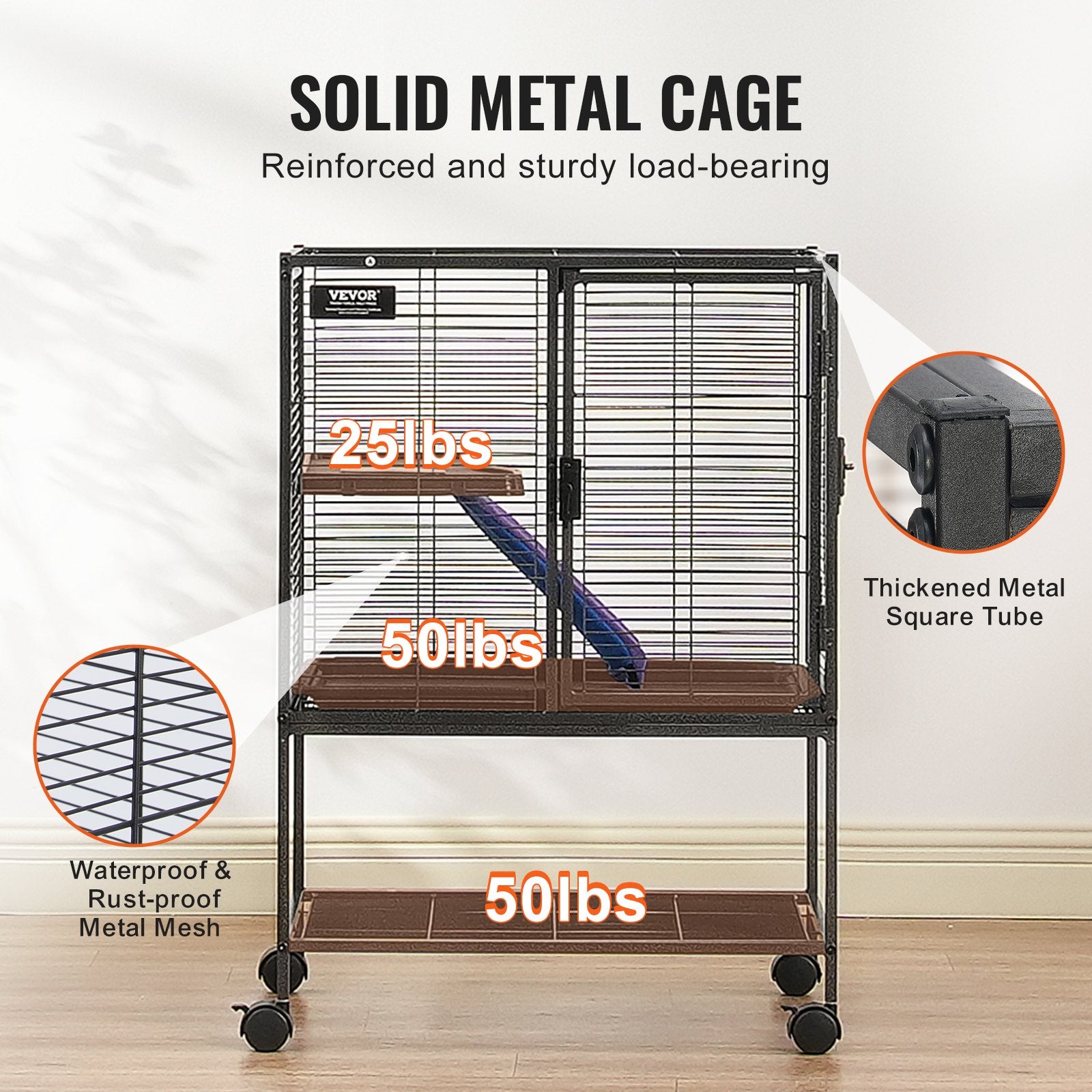 34" Metal Small Animal Cage 2-Tier Rolling Ferret Cage with Tray A Ramp V952-JSXDLJS24173EGCSNV0