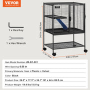 34" Metal Small Animal Cage 2-Tier Rolling Ferret Cage with Tray A Ramp V952-JSXDLJS24173EGCSNV0