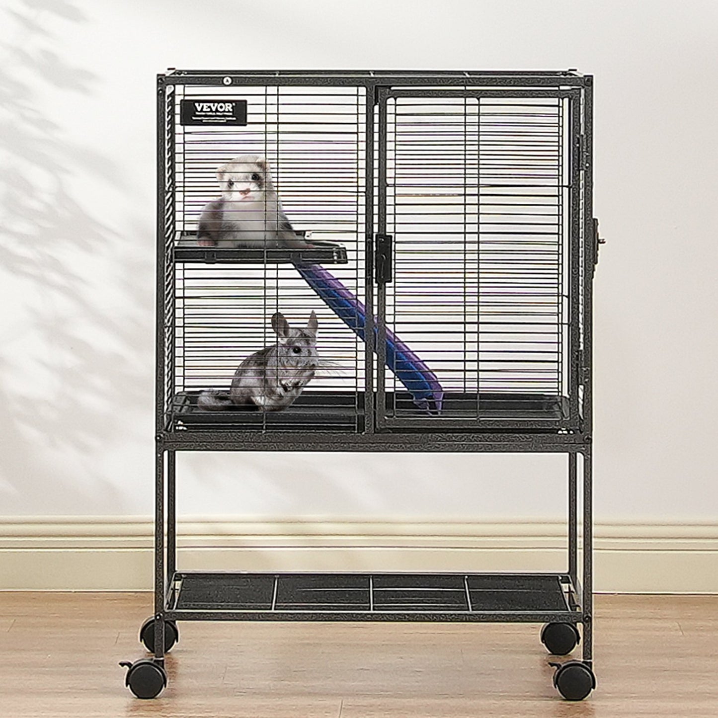 34" Metal Small Animal Cage 2-Tier Rolling Ferret Cage with Tray A Ramp V952-JSXDLJS24173EGCSNV0