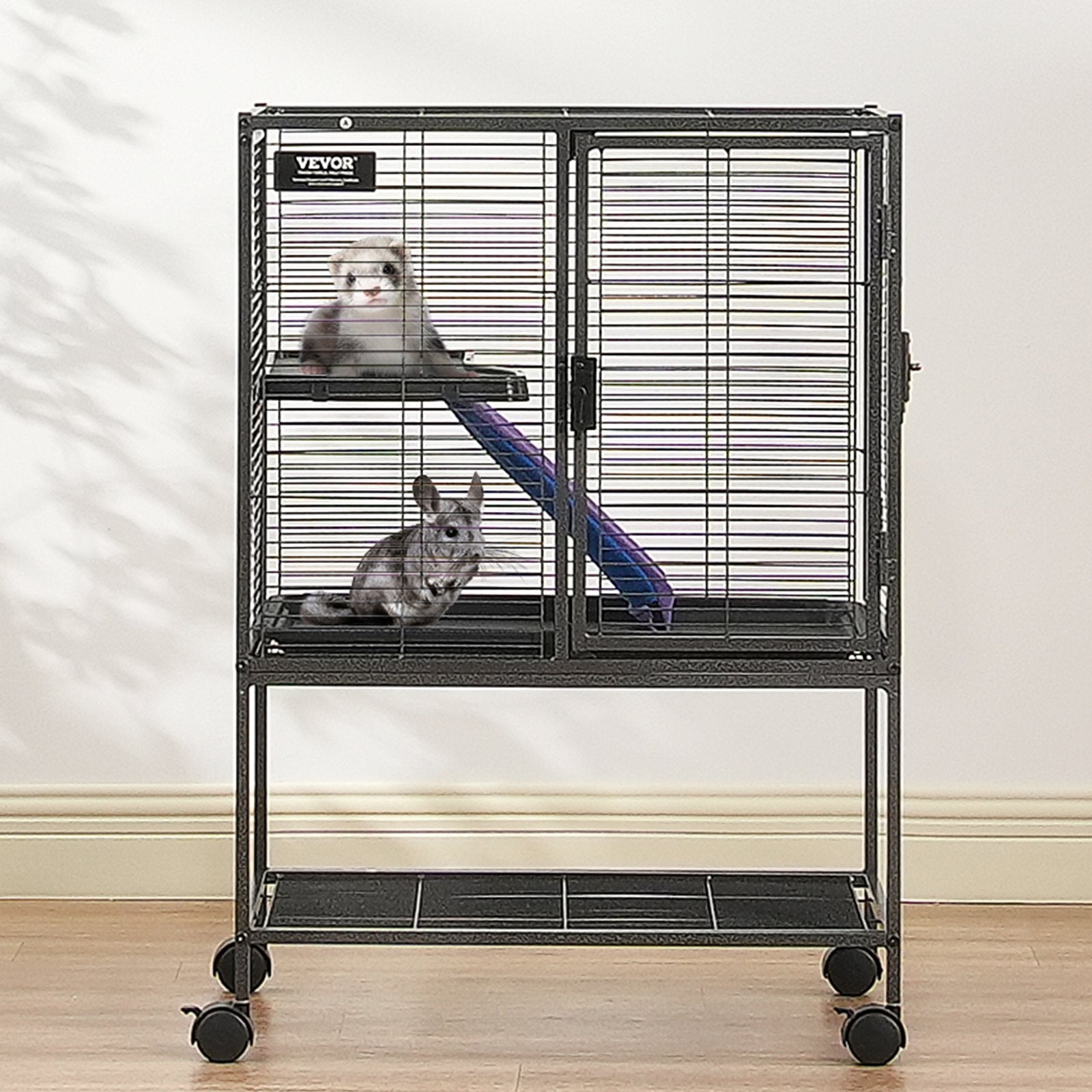 34" Metal Small Animal Cage 2-Tier Rolling Ferret Cage with Tray A Ramp V952-JSXDLJS24173EGCSNV0