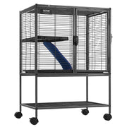 34" Metal Small Animal Cage 2-Tier Rolling Ferret Cage with Tray A Ramp V952-JSXDLJS24173EGCSNV0
