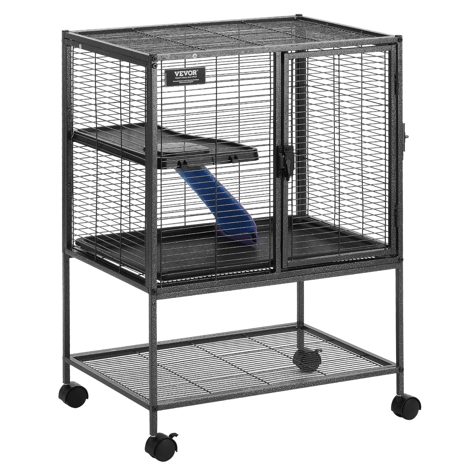 34" Metal Small Animal Cage 2-Tier Rolling Ferret Cage with Tray A Ramp V952-JSXDLJS24173EGCSNV0