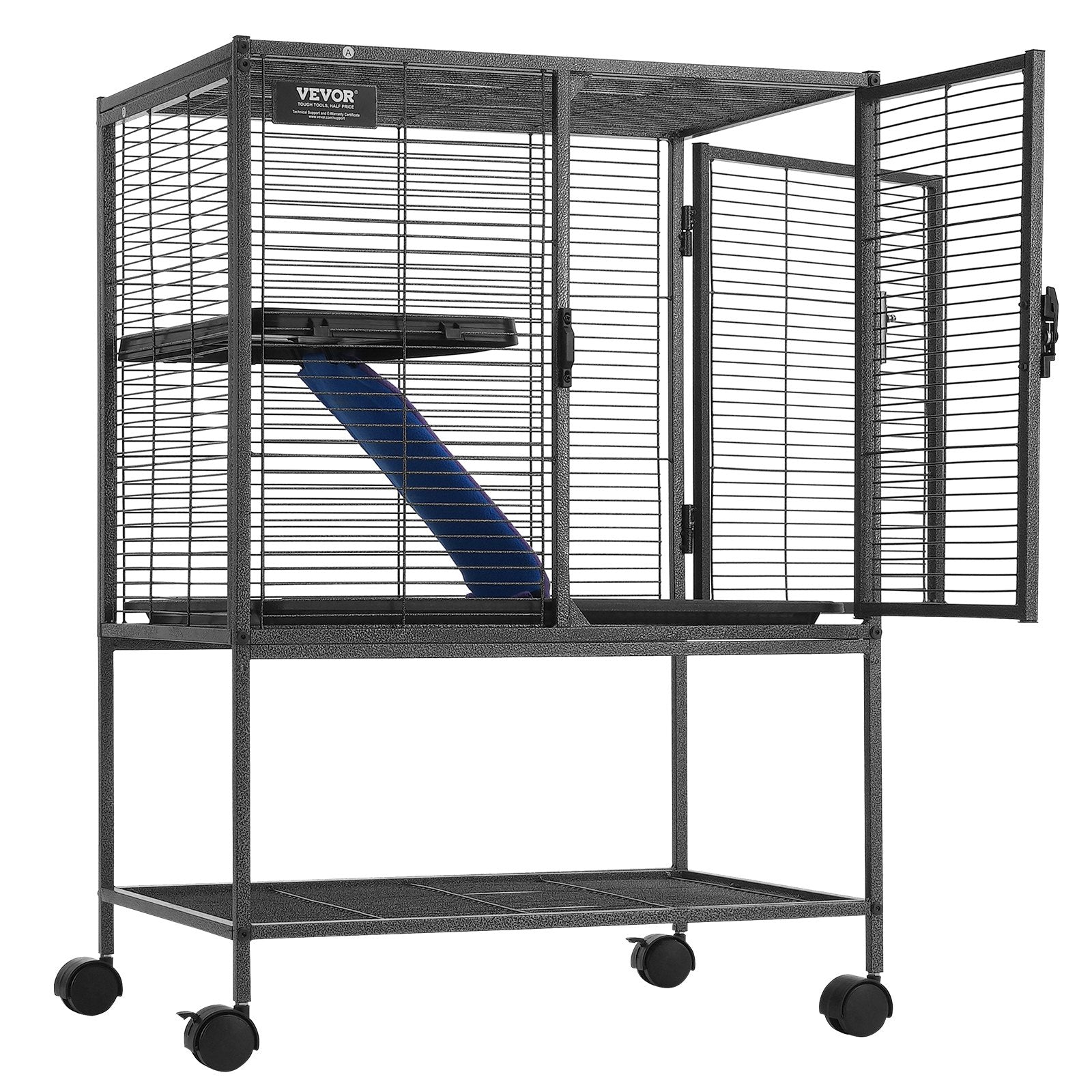 34" Metal Small Animal Cage 2-Tier Rolling Ferret Cage with Tray A Ramp V952-JSXDLJS24173EGCSNV0