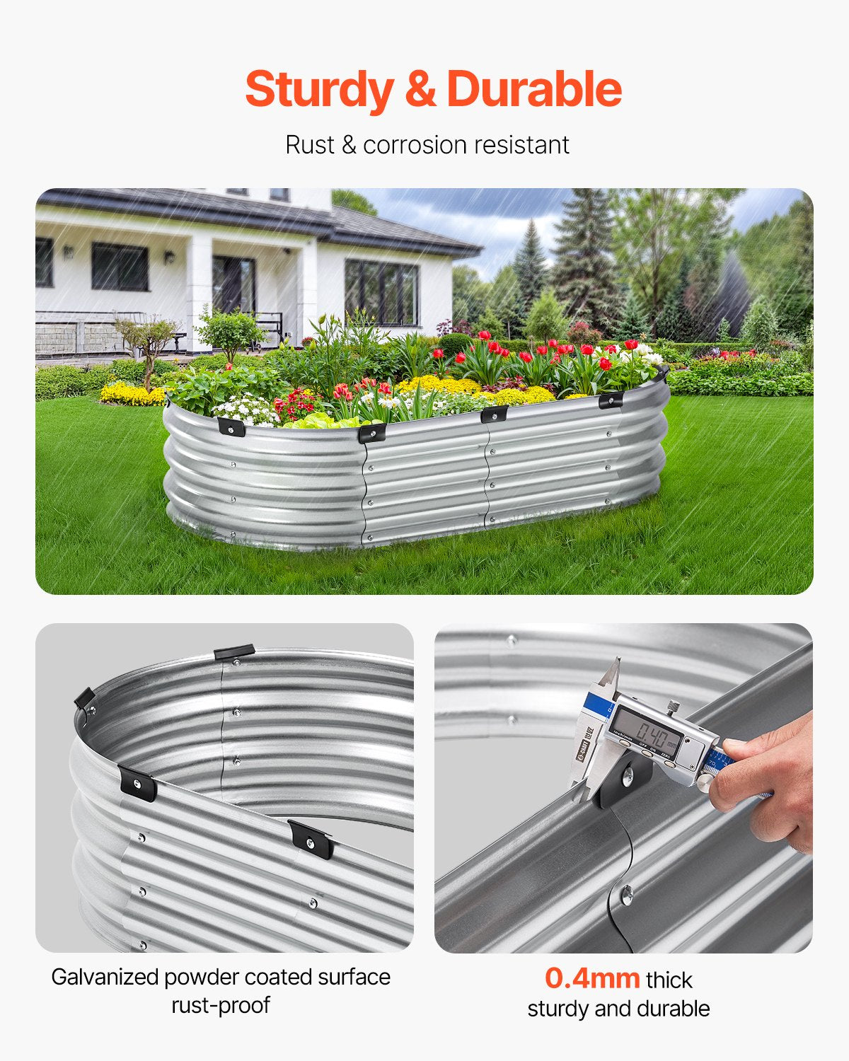 Metal Raised Garden Bed 4x2x1 ft Outdoor Galvanized Planter Box Silver V952-JSYHZZC421FT2BQAHV0