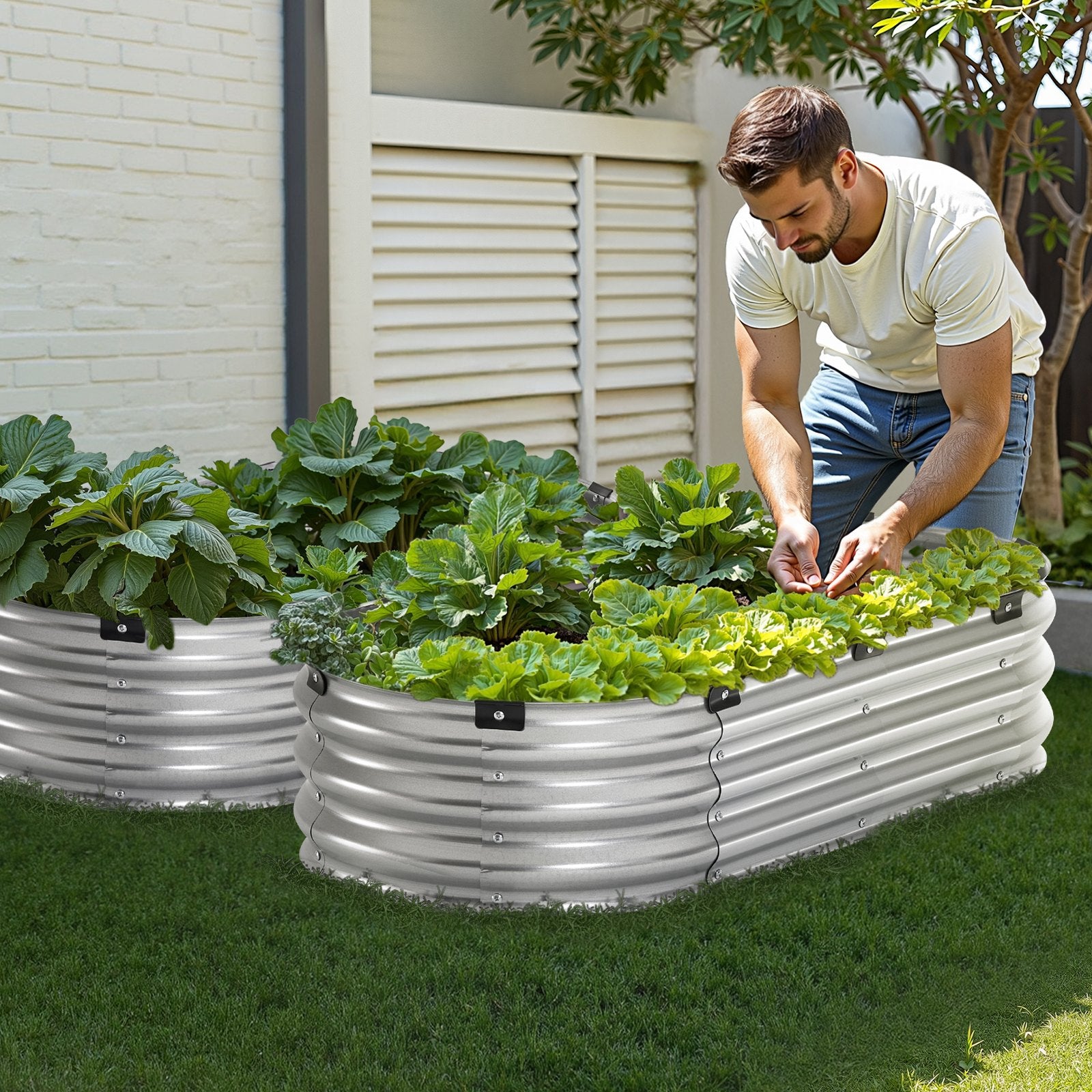 Metal Raised Garden Bed 4x2x1 ft Outdoor Galvanized Planter Box Silver V952-JSYHZZC421FT2BQAHV0