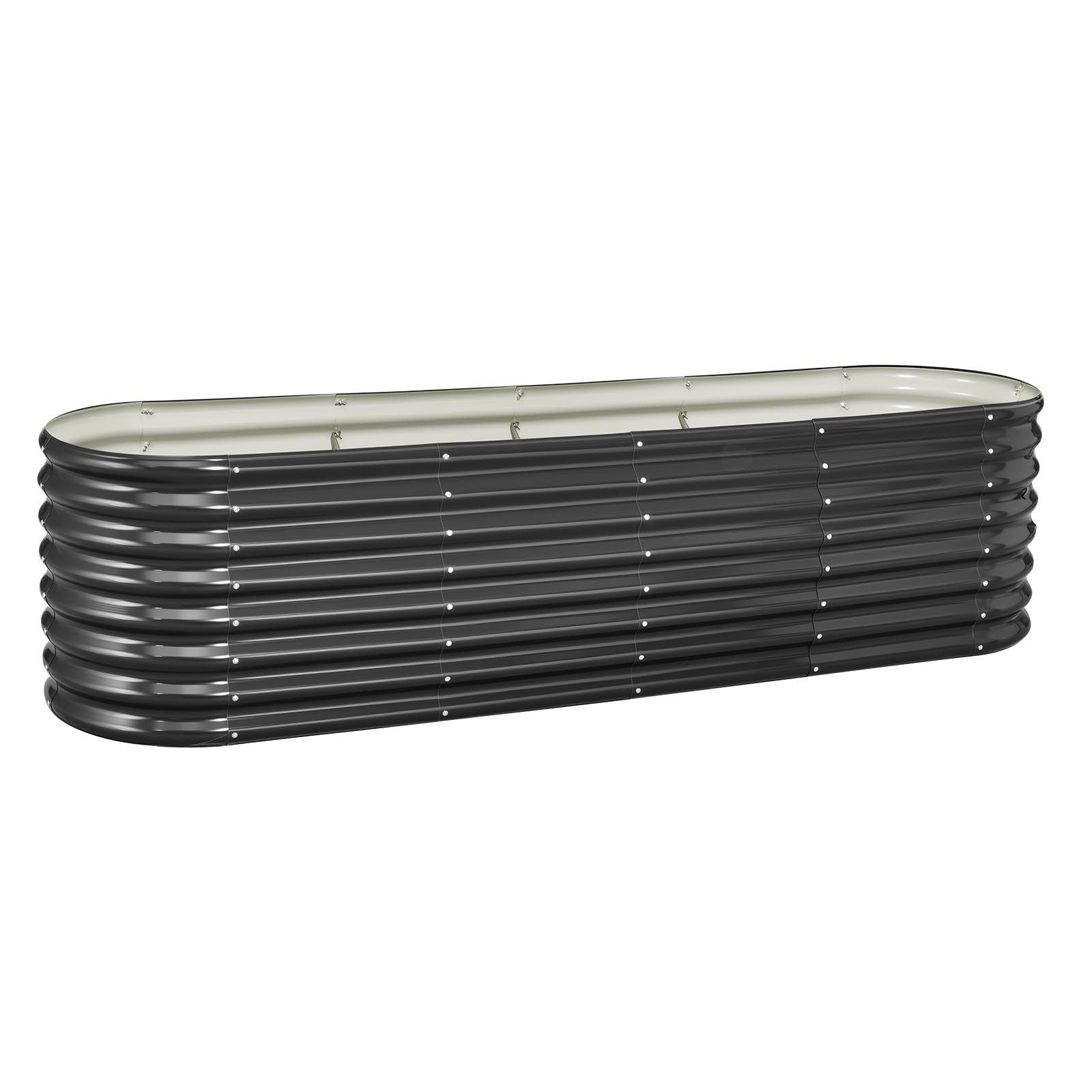 Metal Raised Garden Bed, 2.4 x 0.6 x 0.6 m Oval Outdoor Galvanized Planter Garden Box, Open Bottom Design, V952-JSYHZZCTYXSH1MOSL002V0