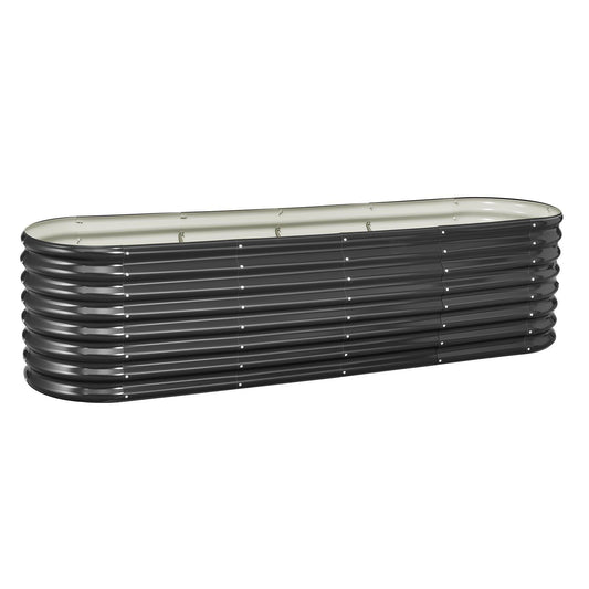 Metal Raised Garden Bed, 2.4 x 0.6 x 0.6 m Oval Outdoor Galvanized Planter Garden Box, Open Bottom Design, V952-JSYHZZCTYXSH1MOSL002V0