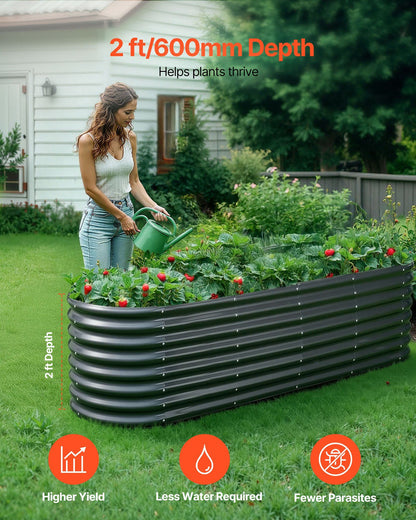 Metal Raised Garden Bed, 2.4 x 0.6 x 0.6 m Oval Outdoor Galvanized Planter Garden Box, Open Bottom Design, V952-JSYHZZCTYXSH1MOSL002V0