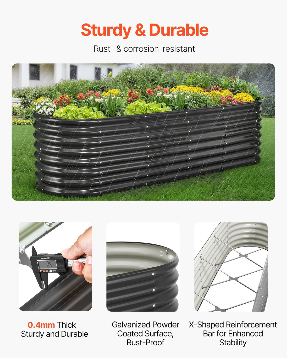 Metal Raised Garden Bed, 2.4 x 0.6 x 0.6 m Oval Outdoor Galvanized Planter Garden Box, Open Bottom Design, V952-JSYHZZCTYXSH1MOSL002V0