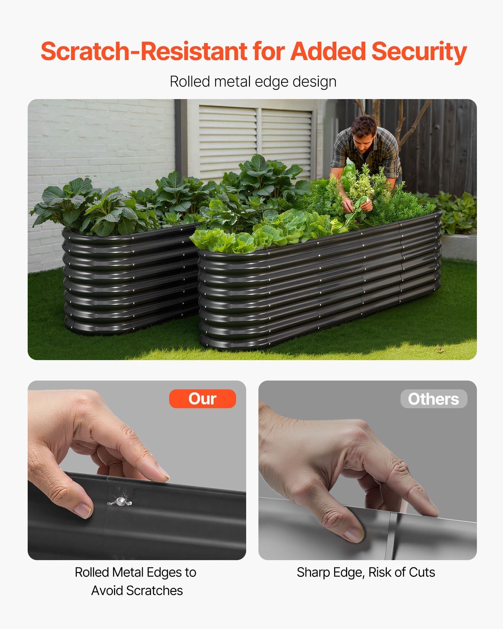 Metal Raised Garden Bed, 2.4 x 0.6 x 0.6 m Oval Outdoor Galvanized Planter Garden Box, Open Bottom Design, V952-JSYHZZCTYXSH1MOSL002V0