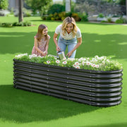 Metal Raised Garden Bed, 2.4 x 0.6 x 0.6 m Oval Outdoor Galvanized Planter Garden Box, Open Bottom Design, V952-JSYHZZCTYXSH1MOSL002V0