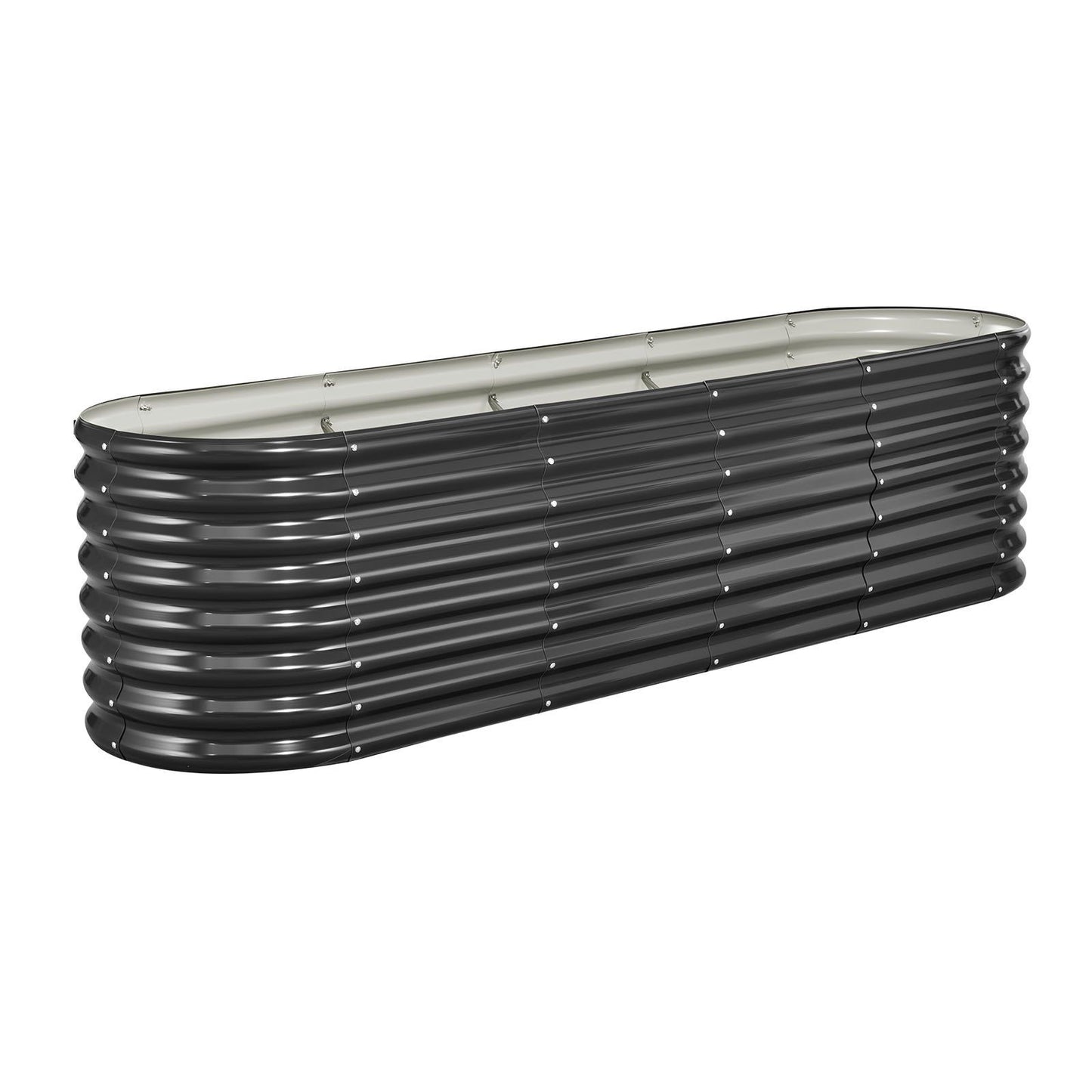 Metal Raised Garden Bed, 2.4 x 0.6 x 0.6 m Oval Outdoor Galvanized Planter Garden Box, Open Bottom Design, V952-JSYHZZCTYXSH1MOSL002V0