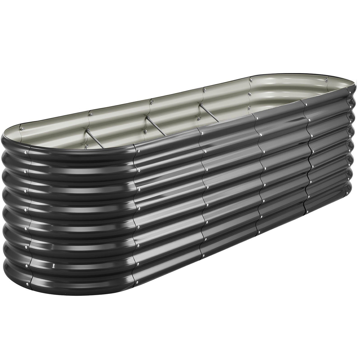 Metal Raised Garden Bed, 2.4 x 0.6 x 0.6 m Oval Outdoor Galvanized Planter Garden Box, Open Bottom Design, V952-JSYHZZCTYXSH1MOSL002V0