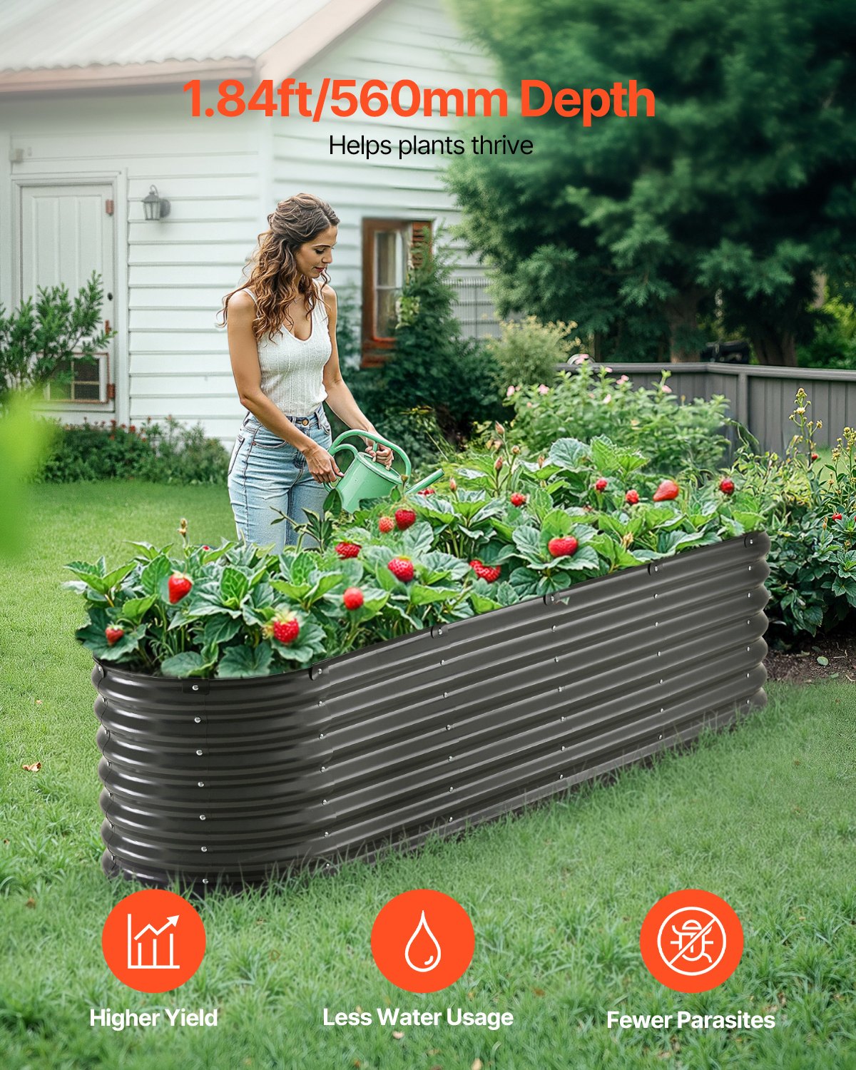 Metal Raised Garden Bed, 8 x 2 x 2 ft Outdoor Galvanized Planter Box, with Open Bottom, Large Oval Planter V952-JSYHZZCTYXSH1MOSLV0
