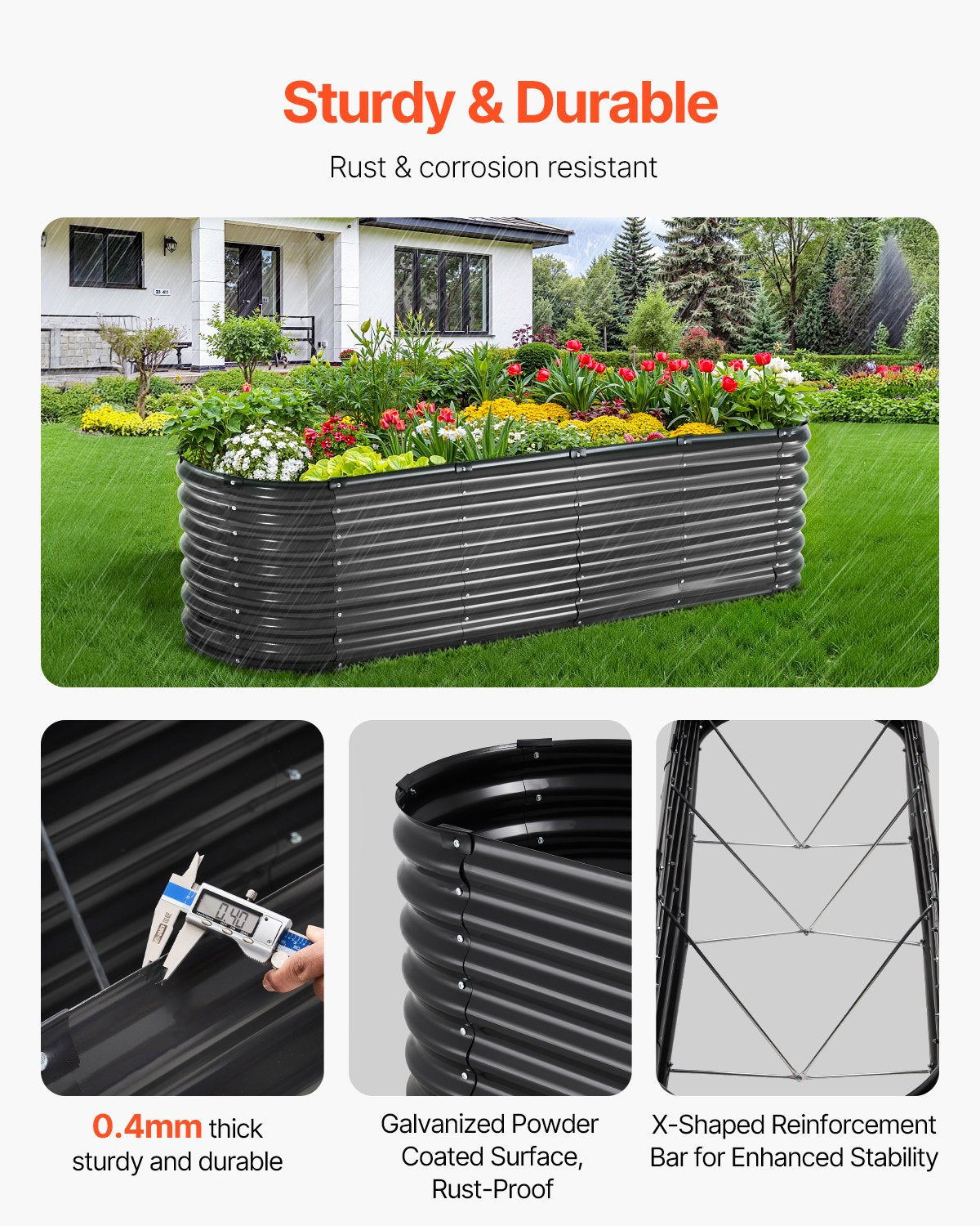 Metal Raised Garden Bed, 8 x 2 x 2 ft Outdoor Galvanized Planter Box, with Open Bottom, Large Oval Planter V952-JSYHZZCTYXSH1MOSLV0