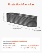 Metal Raised Garden Bed, 8 x 2 x 2 ft Outdoor Galvanized Planter Box, with Open Bottom, Large Oval Planter V952-JSYHZZCTYXSH1MOSLV0