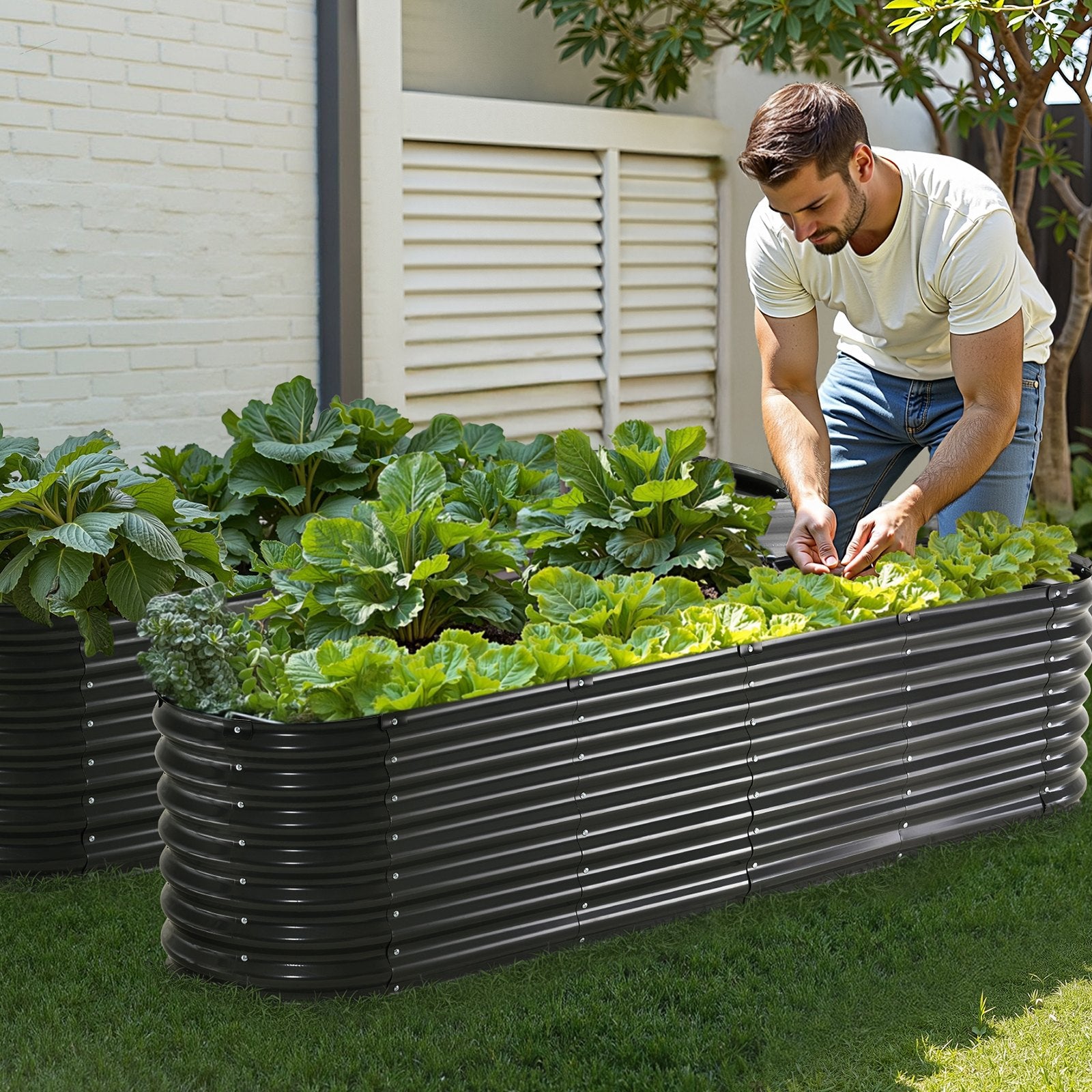 Metal Raised Garden Bed, 8 x 2 x 2 ft Outdoor Galvanized Planter Box, with Open Bottom, Large Oval Planter V952-JSYHZZCTYXSH1MOSLV0