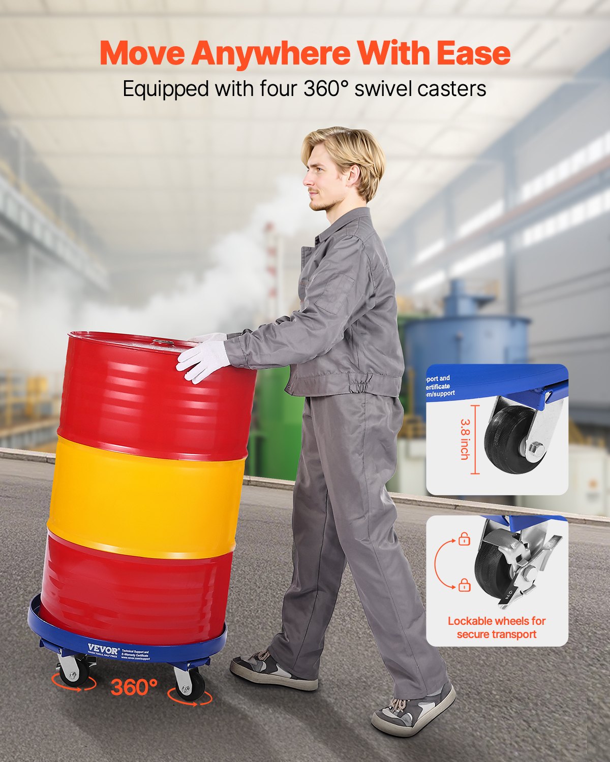 55 Gallon Drum Dolly 2000 lbs Barrel Dolly Cart Drum Caddy 4 Caster Wheels V952-JSYTTCTG55JLFCM9TV0