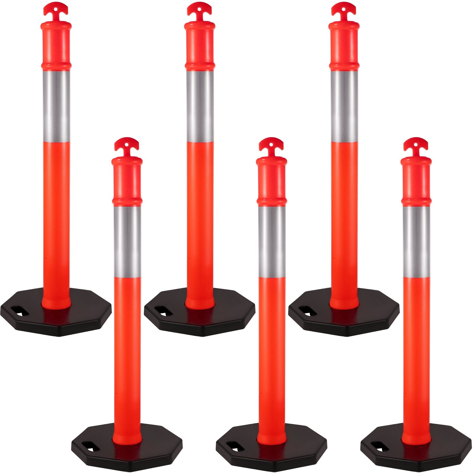 6Pack Traffic Delineator Posts 44 Inch Height, PE Delineator Cones Post Kit 10 inch Reflective Band, V952-JSZ6PTXJSZZH00001V0