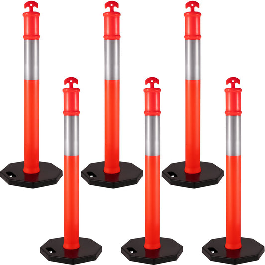6Pack Traffic Delineator Posts 44 Inch Height, PE Delineator Cones Post Kit 10 inch Reflective Band, V952-JSZ6PTXJSZZH00001V0