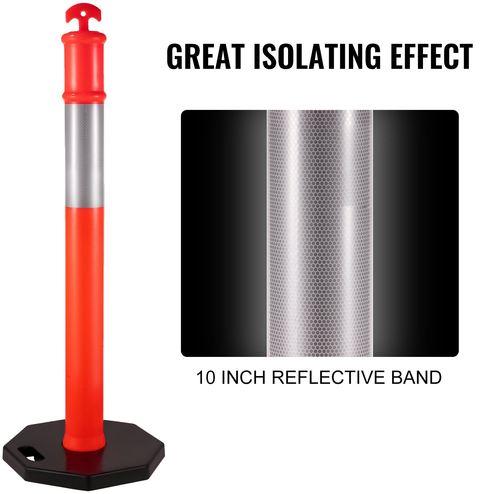 6Pack Traffic Delineator Posts 44 Inch Height, PE Delineator Cones Post Kit 10 inch Reflective Band, V952-JSZ6PTXJSZZH00001V0