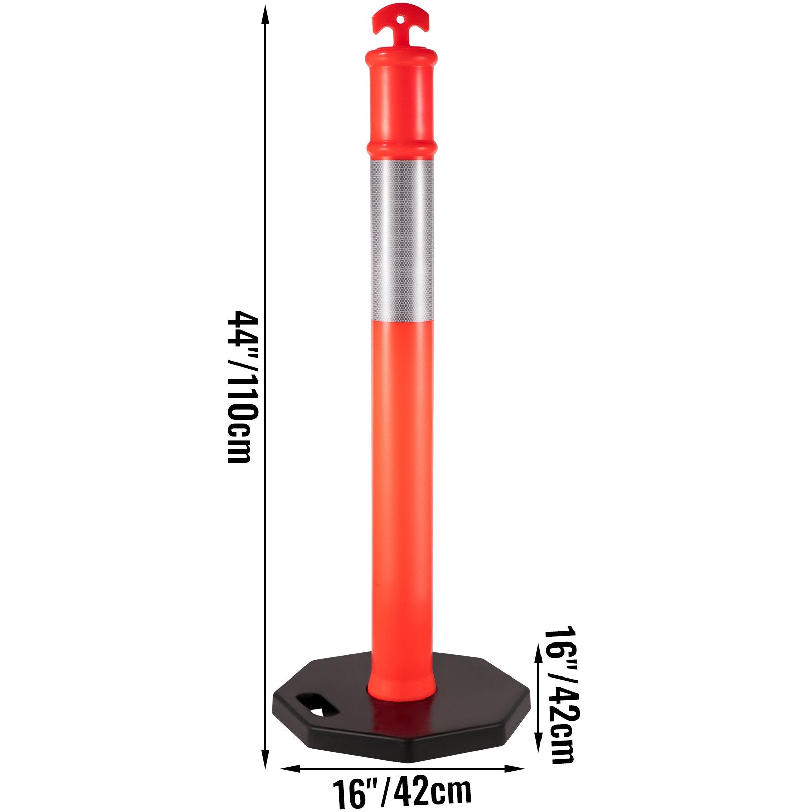 6Pack Traffic Delineator Posts 44 Inch Height, PE Delineator Cones Post Kit 10 inch Reflective Band, V952-JSZ6PTXJSZZH00001V0