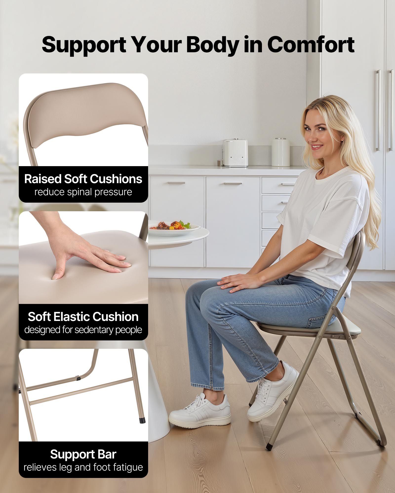 4 Pack Folding Chairs, Foldable Leather Chairs with Heavy Duty Metal Frame & Padded Cushion, Portable Folding V952-JSZDYPGJS4BZLL6UP001V0