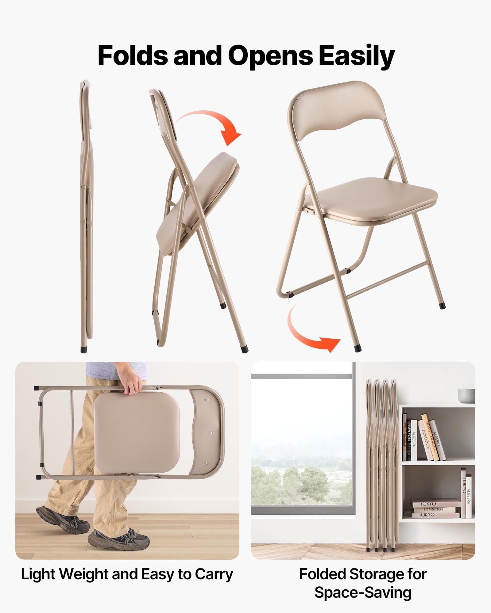 4 Pack Folding Chairs, Foldable Leather Chairs with Heavy Duty Metal Frame & Padded Cushion, Portable Folding V952-JSZDYPGJS4BZLL6UP001V0