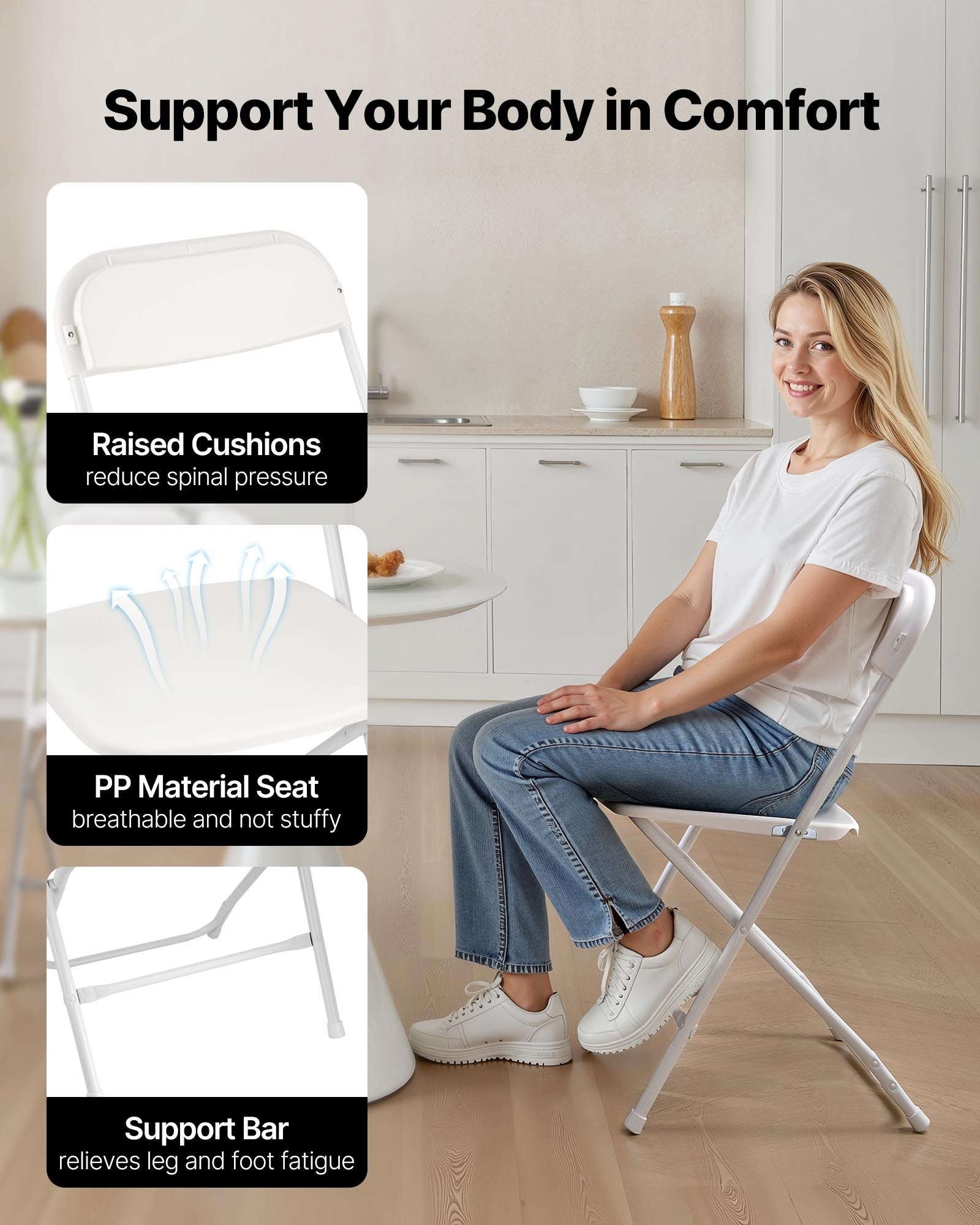 4 Pack Folding Chairs, Foldable Plastic Chairs with Heavy Duty Metal Frame, Portable Folding Card Table V952-JSZDYSLJS4BZEBN6X001V0