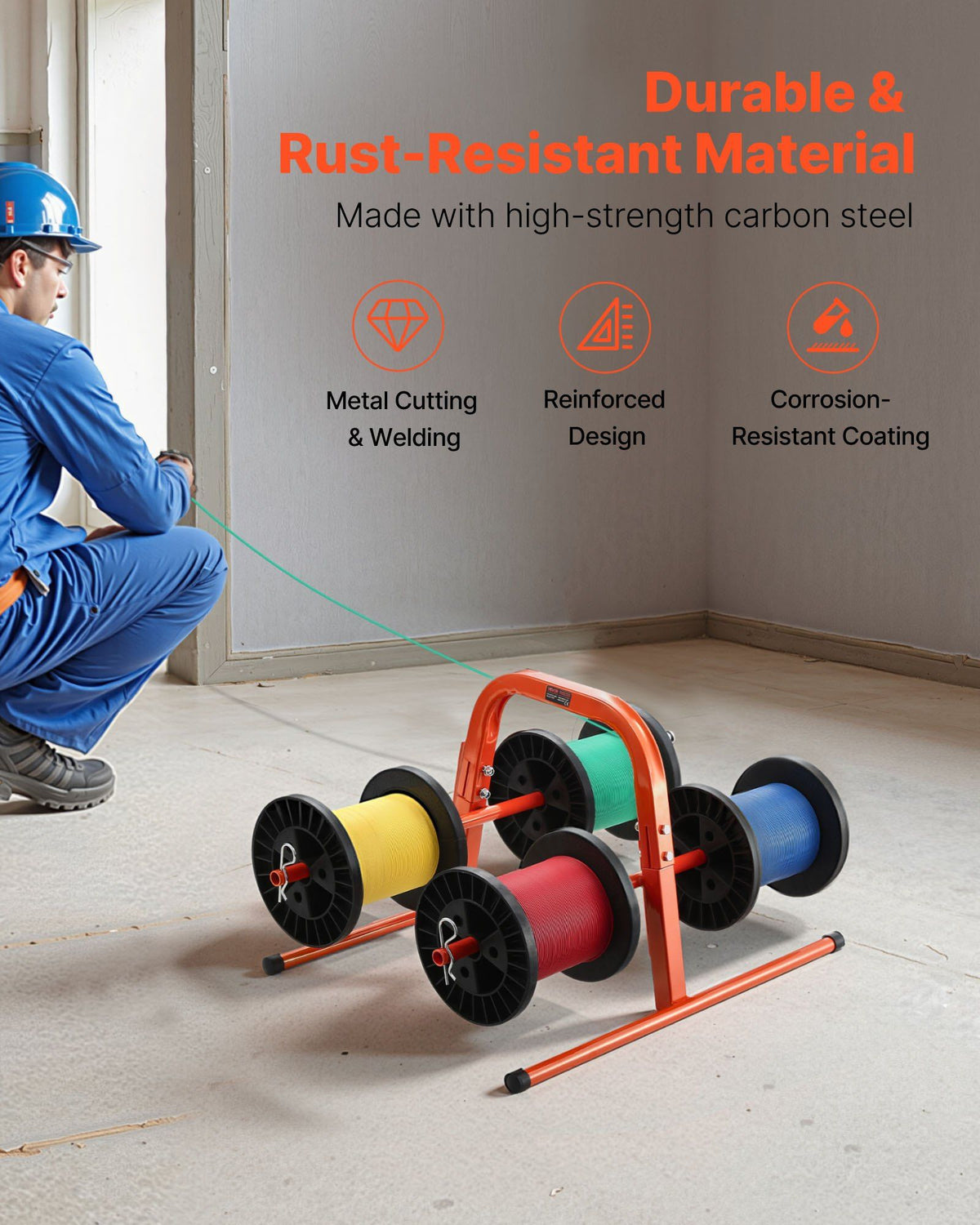 Wire Spool Rack, 100 lbs Capacity, Smart Hand Caddy, Heavy-Duty Steel Wire Dispenser Holder for Up to 8 V952-JSZJFXQGDJSG0E8L0001V0