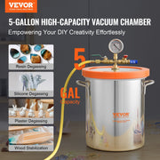 5 Gallon Vacuum Chamber, Upgraded Tempered Glass Lid Vacuum Degassing Chamber, 304 Stainless Steel Chamber, V952-JSZKTJS5GALLH3CGUV0
