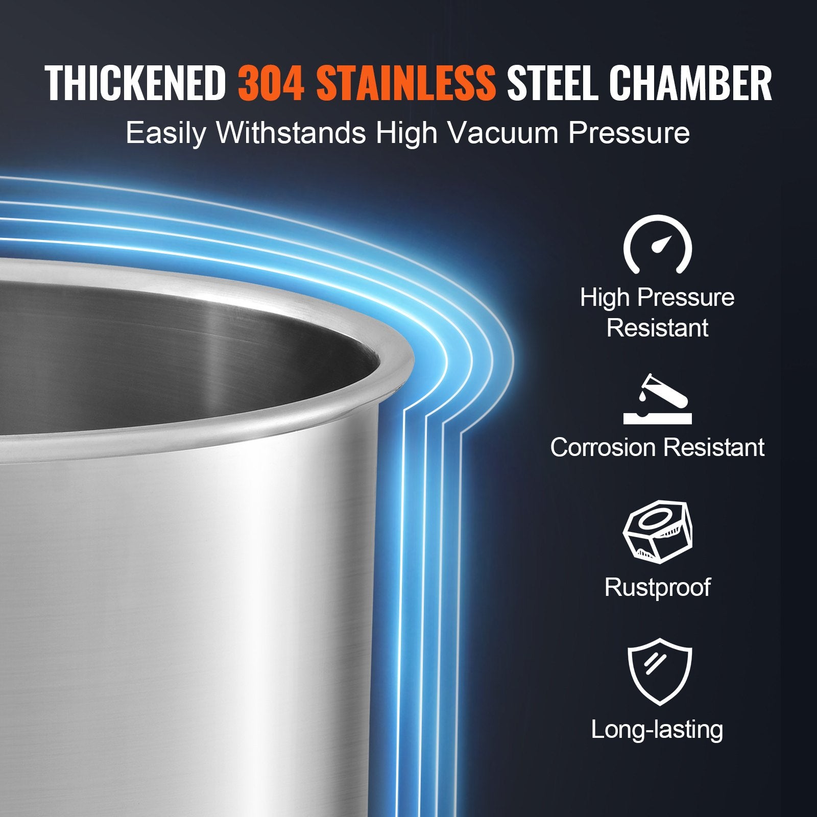 5 Gallon Vacuum Chamber, Upgraded Tempered Glass Lid Vacuum Degassing Chamber, 304 Stainless Steel Chamber, V952-JSZKTJS5GALLH3CGUV0