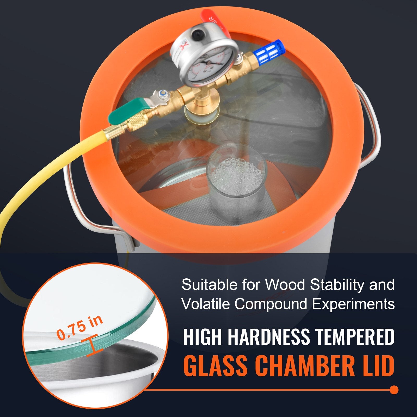 5 Gallon Vacuum Chamber, Upgraded Tempered Glass Lid Vacuum Degassing Chamber, 304 Stainless Steel Chamber, V952-JSZKTJS5GALLH3CGUV0
