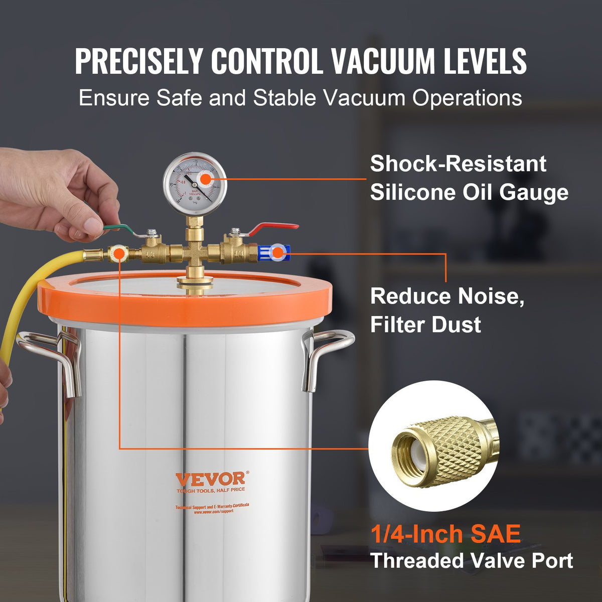 5 Gallon Vacuum Chamber, Upgraded Tempered Glass Lid Vacuum Degassing Chamber, 304 Stainless Steel Chamber, V952-JSZKTJS5GALLH3CGUV0