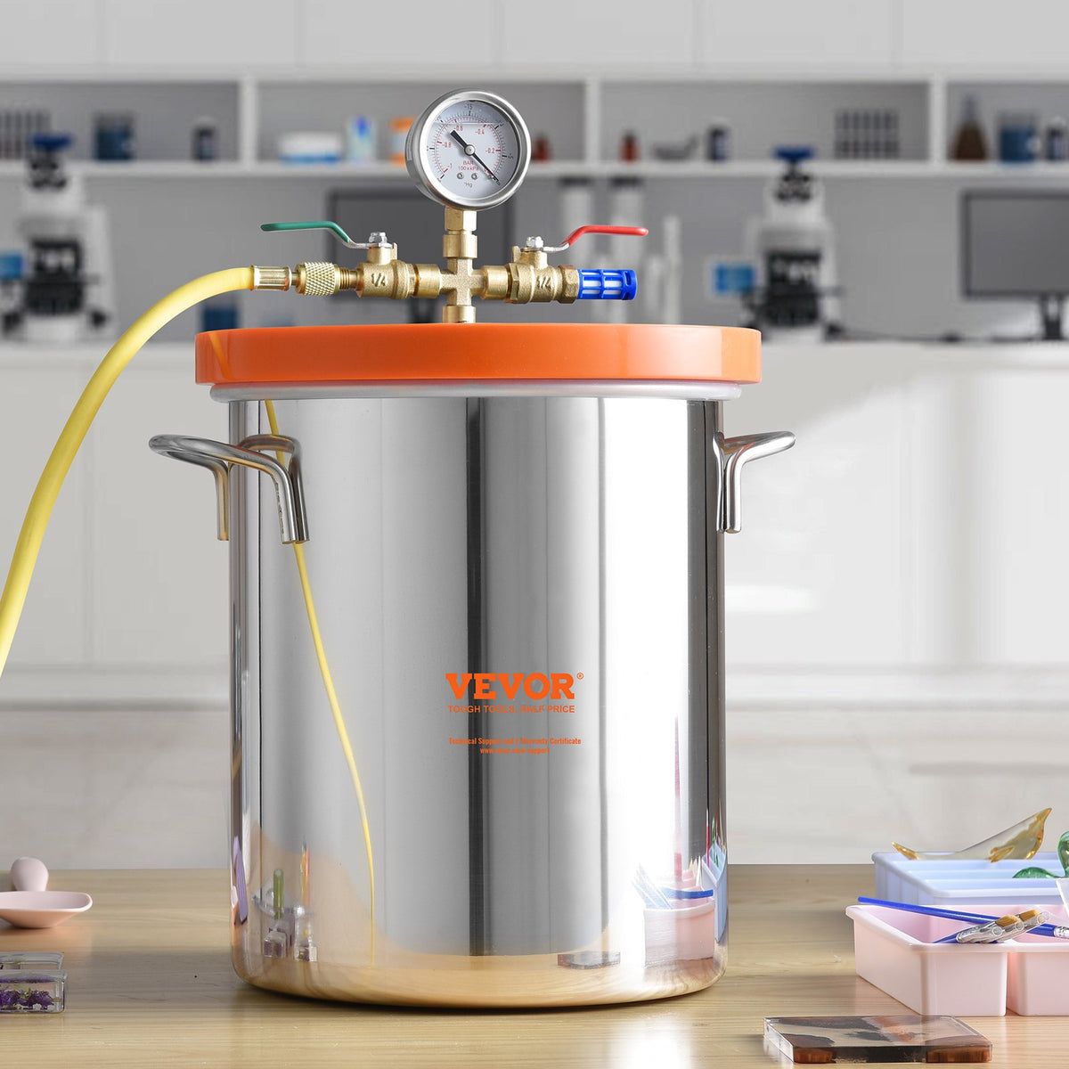 5 Gallon Vacuum Chamber, Upgraded Tempered Glass Lid Vacuum Degassing Chamber, 304 Stainless Steel Chamber, V952-JSZKTJS5GALLH3CGUV0