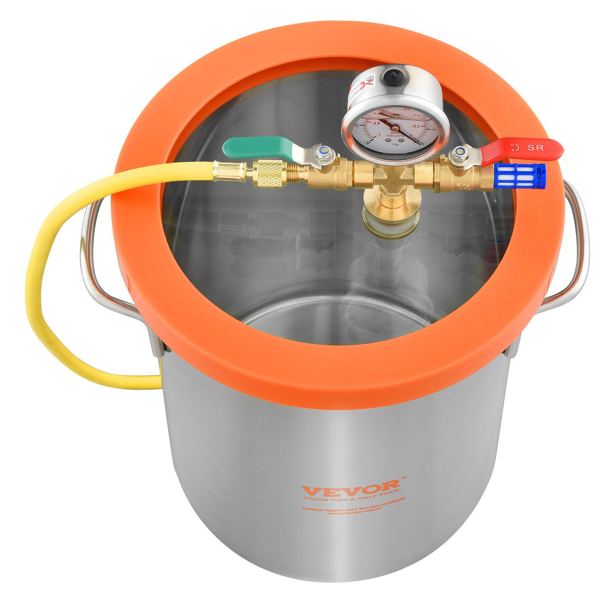 5 Gallon Vacuum Chamber, Upgraded Tempered Glass Lid Vacuum Degassing Chamber, 304 Stainless Steel Chamber, V952-JSZKTJS5GALLH3CGUV0