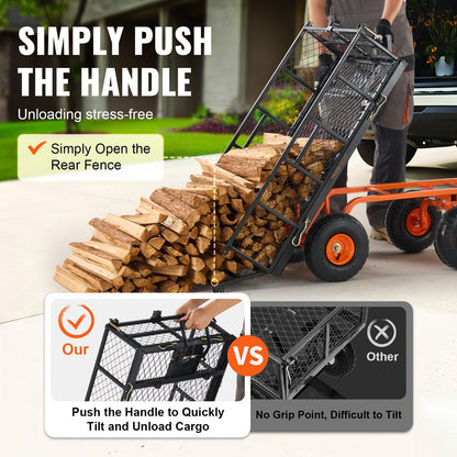 Dump Cart, Metal Garden Dump Cart with Easy to Assemble Frame, Dump Wagon with 2-in-1 Convertible Handle, V952-JSZXTC880LBSPVWN9V0